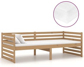 3083632 vidaXL Pat de zi cu saltea, maro miere, 90x200 cm, lemn masiv de pin
