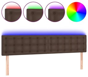 3121723 vidaXL Tăblie de pat cu LED, maro, 200x5x78/88 cm, piele ecologică