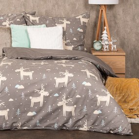 Lenjerie de pat din flanelă 4Home Happy reindeer, 140 x 200 cm, 70 x 90 cm
