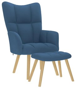 vidaXL Scaun de relaxare cu taburet, albastru, textil