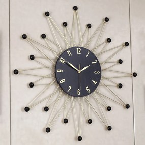 Ceas de perete, stil elegant, Metal, mecanism Silentios, D4190, 70 cm, Negru/Auriu