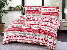 2x lenjerie de pat din microplus CHRISTMAS JOY alb + cearsaf din microplus SOFT 180x200 cm alb