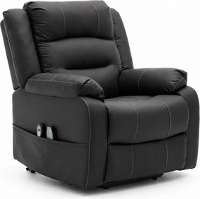 RESIGILAT- Fotoliu Electric Power Lift&Recliner, ridicare și rabatare, masaj și incalzire, buzunar lateral, telecomenzi, PU, Negru