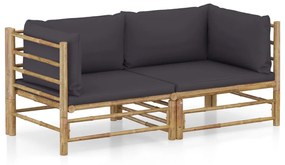 3058202 vidaXL Set mobilier de grădină cu perne gri închis, 2 piese, bambus