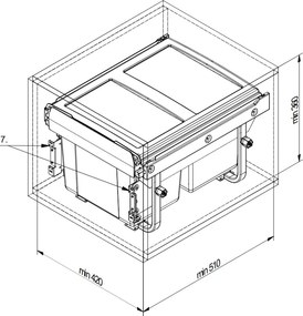 Cos gunoi incorporabil GTV Practi Eco, cu extragere automata, colectare selectiva, pentru corp de 450 mm, gri antracit, 2 x 15 l Gri antracit,