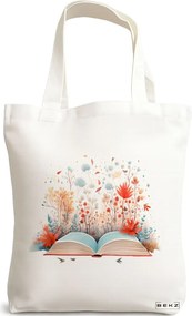 Sacosa de Panza pentru Cumparaturi, Geanta Tote, model Books 3 38 x 34.5 cm, Alba, BEKZ®