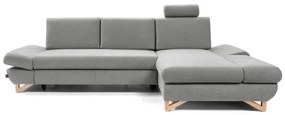 Colțar extensibil AVESTA, tapițat, cu spațiu de depozitare, în formă de L, cu șezlong pe partea dreaptă, gri