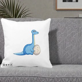 Perna Decorativa Brontosaur cu Ou, 40x40 cm, Alba Mata, Husa Detasabila, Perna Inclusa, BEKZ®
