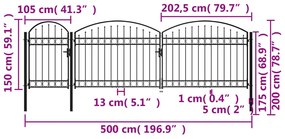 Poarta de gradina cu arcada, negru, 2 x 5 m, otel 2 x 5 m