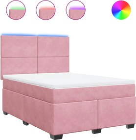 vidaXL Pat box spring cu saltea, roz, 160x200 cm, catifea