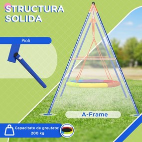 Outsunny Set de leagan pentru gradina, Leagan tip cuib pentru copii scaun de leagan cu structura in forma de A