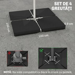 Outsunny Bază pentru Umbrelă cu Braț de 4 Piese, Se Umple cu Apă sau Nisip, Ideală pentru Umbrele cu Bază în Cruce, Negru | Aosom Romania