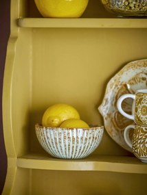 Bol din ceramică artizanală verde perlat cu striații fine și accente rustice, 200 ml, 11×5,5 cm, „Fleur"