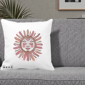 Perna Decorativa Soare Roz Tribal, 40x40 cm, Alba Mata, Husa Detasabila, Perna Inclusa, BEKZ®