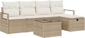 vidaXL Set de canapele pentru grădină cu pernă 6 pcs Bej Rattan poli