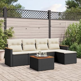 3225923 vidaXL Set mobilier de grădină cu perne, 6 piese, negru, poliratan