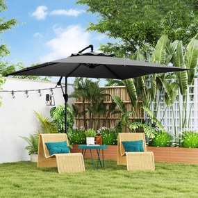 Outsunny Umbrelă laterală pătrată 3 x 3 m cu manivelă, bază încrucișată, umbrelă înclinabilă rotire la 360° țesătură 180 g/m² gri închis | Aosom Romania