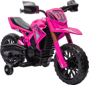 AIYAPLAY Moto cross electrică pentru copii 3-8 ani, baterie 6 V, 2 motoare, claxon și roți de antrenament, încărcare 30KG, roz | Aosom Romania