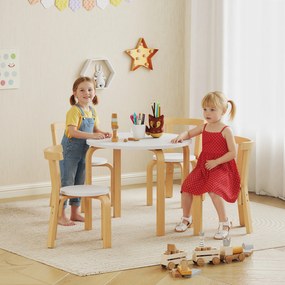 AIYAPLAY Set Masă și Scaune pentru Copii 3-8 Ani 5 piese cu Margini Rotunjite din Lemn Alb | Aosom Romania