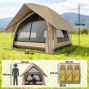 Outsunny Cort pop-up pentru 2-3 persoane pliabil impermeabil 3000 mm cu geantă de transport 235x235x184 cm Kaki | Aosom Romania