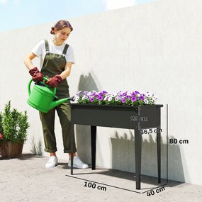 Outsunny Jardinieră pe Picioare din Metal, Jardinieră Ridicată 80 l cu margini rotunjite, Orificiu de drenaj, 100 x 40 x 80 cm, Negru | Aosom Romania