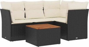 vidaXL Set mobilier de grădină cu perne, 5 piese, negru, poliratan