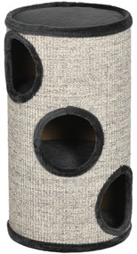 PawHut Cușcă pentru Pisici cu 3 Nivele, Zgârietoare din Sisal și Pluș, Ø38x70cm, Gri | Aosom Romania