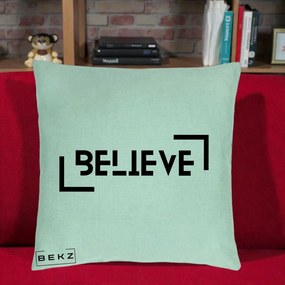 Perna Decorativa Believe Minimalist, 40x40 cm, Verde Menta, Husa Detasabila, Perna Inclusa, BEKZ®