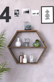 Raft de perete din lemn Hexagonal Homs, maro