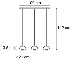 Lampă suspendată Art Deco neagră cu sticlă fumuriu ovală cu 3 lumini - Busa