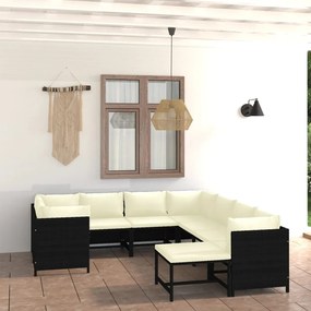 3059792 vidaXL Set mobilier de grădină cu perne, 9 piese, negru, poliratan