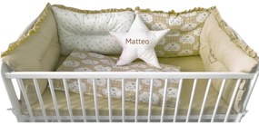 Set de 6 bucati aparatori protectii laterale patut Deseda Bej-Norisori beji-Stelute bej pe alb