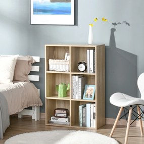 HOMCOM Bibliotecă Modernă cu 6 Cuburi, 65.5x30x97.5 cm, Culoare Stejar | Aosom Romania