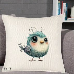 Perna Decorativa Pui Teal cu Aripioare Ornamentale, 40x40 cm, Crem Reliefat, Husa Detasabila, Perna Inclusa, BEKZ®