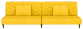Canapea pat cu 2 locuri, 2 pernetaburet, galben, catifea Galben, Cu scaunel pentru picioare