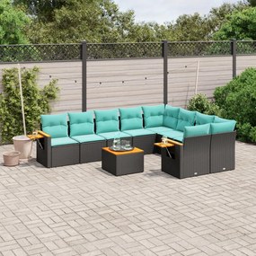 vidaXL Set canapele de grădină cu perne, 10 piese, negru, poliratan