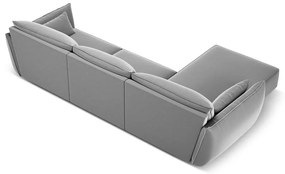 Colțar gri deschis cu tapițerie din catifea (cu colț pe partea stângă, cu șezlong) Vanda – Mazzini Sofas