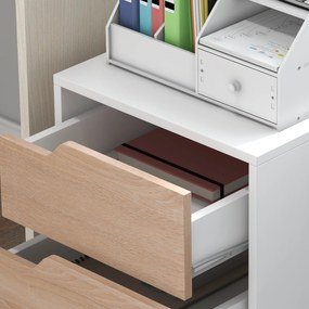 Comoda din MDF cu 3 Sertare si 4 roti cu rotatie de 360 ° (2 cu frane), pentru Birou sau Studio Alba si Lemn 31x37x7.2cm HOMCOM | Aosom Romania