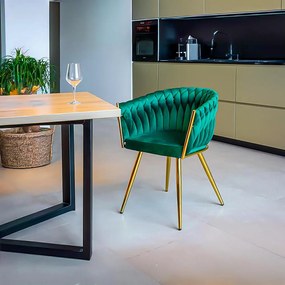 Scaun living verde BUC 261 din catifea cu cadru auriu metalic