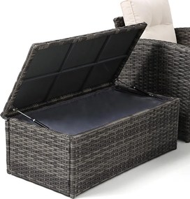 Set mobilier de grădină din ratan AVENBERG MONOPOLI cu vatră de foc pe gaz integrată și două lăzi de depozitare