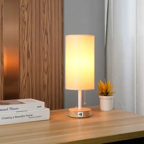 Brilagi - Lampă de masă cu port USB TABLON 1xE27/25W/230V stejar/alb/bej