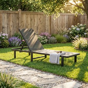 Outsunny Șezlong de grădină cu roți reglabil în 4 poziții și Textilene 530g/m² Gri Închis | Aosom Romania