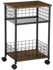 HOMCOM Cărucior cu role, cărucior de servire, 2 compartimente deschise, plan de lucru și role, 40 x 30 x 62 cm, marron | Aosom Romania