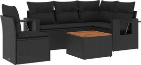 vidaXL Set mobilier de grădină cu perne, 6 piese, negru, poliratan