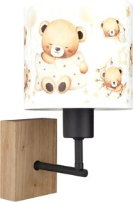 Brilagi - Aplică de perete BOBO WOOD 1xE27/25W/230V stejar/negru/alb/cu ursuleți