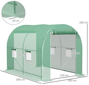 Outsunny Seră de Grădină Tunnel Suprafață Sol 6 m² cadru Tubular consolidat Ușă cu fermoar 4 ferestre rulabile Verde | Aosom Romania