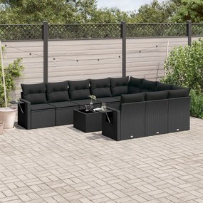 3253032 vidaXL Set canapele de grădină cu perne, 11 piese, negru, poliratan