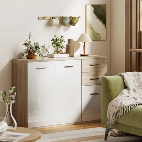 HOMCOM Comodă Modernă cu 3 Dulapuri și 2 Sertare din Lemn, Efect lemn | Aosom Romania