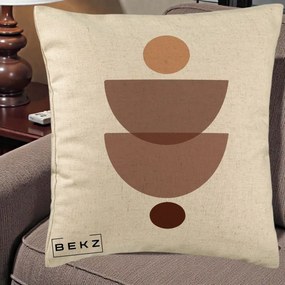 Perna Decorativa Geometric Boho Semicercuri Brun, 40x40 cm, Bej, Husa Detasabila, Perna Inclusa, BEKZ®
