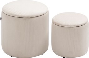 HOMCOM Set de 2 Pouf-uri pentru Depozitare Salvaspazio Rotunde și Îmbunătățite din Catifea cu Nervuri, Alb | Aosom Romania